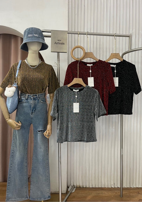 Women Glitters Embedded Round Neck Tops